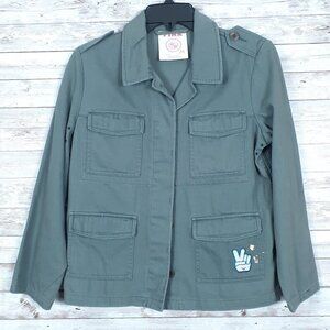 Pink Victorias Secret Denim Jacket M Green Peace Love Gold Accents 231